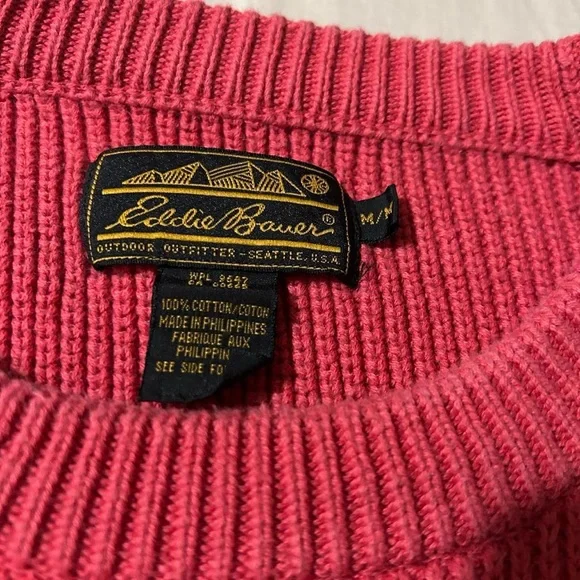 Vintage 90s Eddie Bauer Faded Red Knit Fisherman Sweater Size Medium - Picture 3 of 5